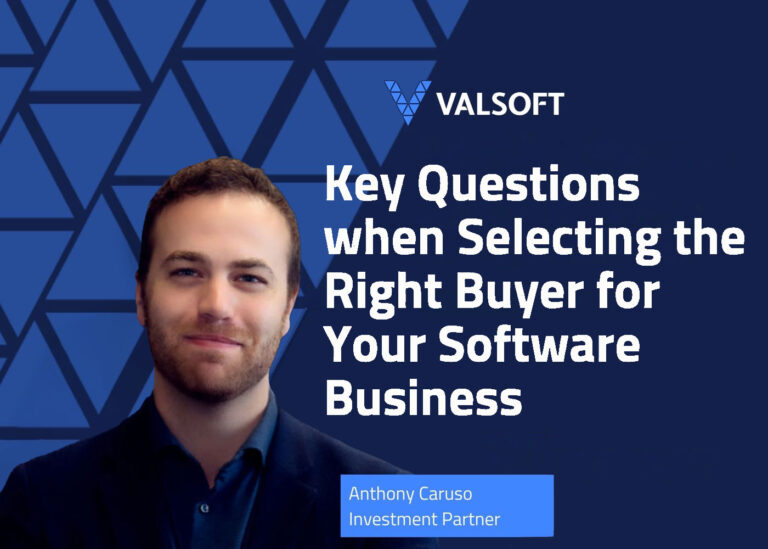 A man in a black shirt with the words key questions when selecting the right buyer